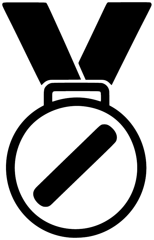 Medal vinyl decal with ribbon and diagonal bar, bold black-and-white design