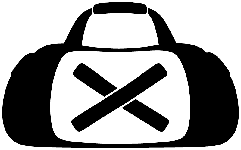 Track gear bag vinyl decal, black silhouette with white hat and crossed tools