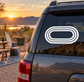 Track oval vinyl decal on car rear window, white concentric oval lines