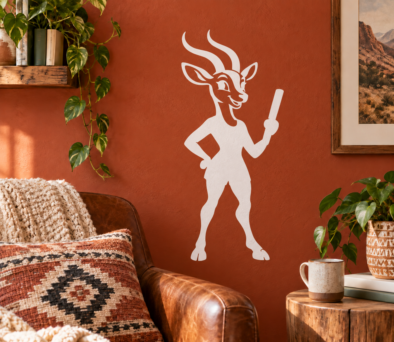 Vinyl gazelle relay buddy decal, white silhouette holding a baton