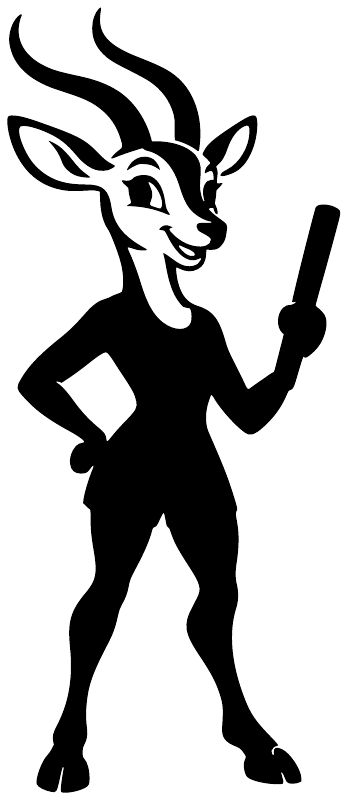 Vinyl gazelle relay buddy decal, black silhouette holding a baton