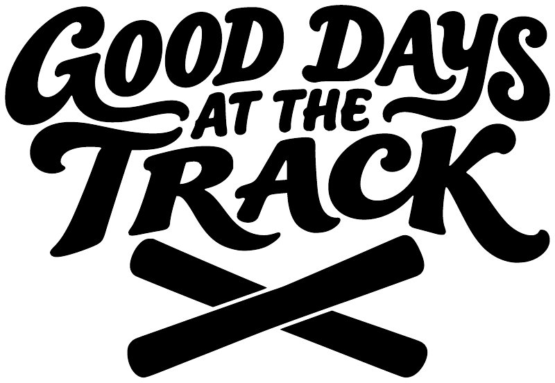 Track vinyl decal close-up: 'Good Days at the Track' black lettering