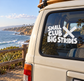 Vinyl decal on car window: SMALL CLUB BIG STRIDES text with large X