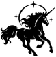 Star-halo unicorn vinyl decal in gallop pose, black cutout silhouette