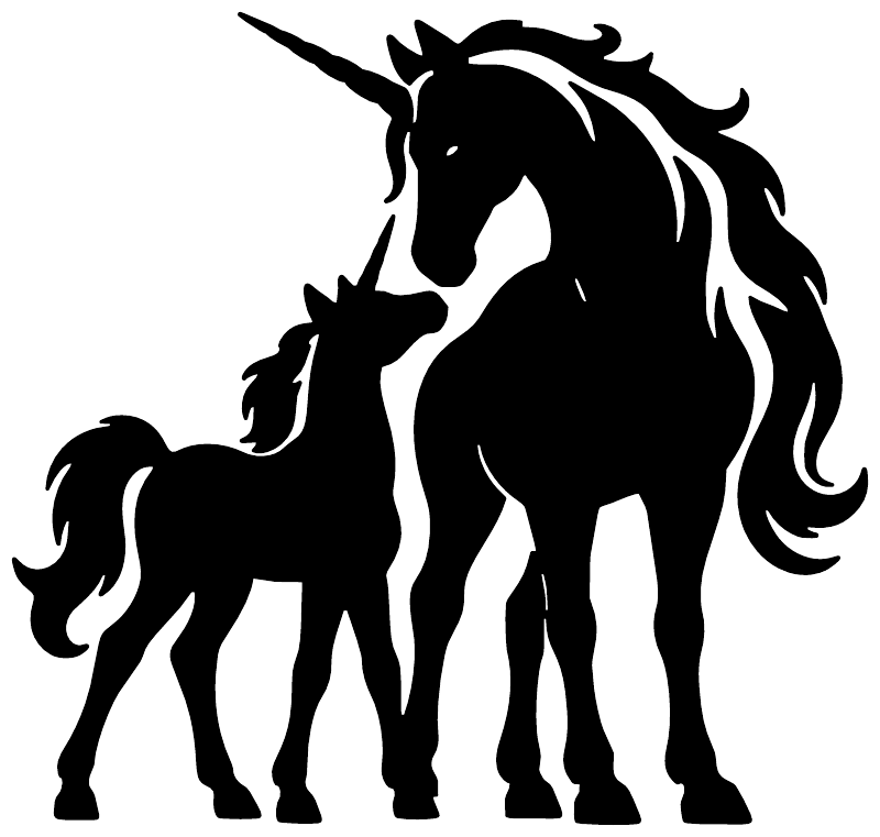 Black unicorn and foal vinyl decal sticker, silhouette design