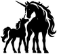Black unicorn and foal vinyl decal sticker, silhouette design