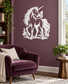 White unicorn vinyl decal with butterfly nose and flower accents, wall sticker