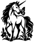 Black unicorn vinyl decal silhouette with butterfly nose and floral accents