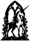 Gothic arch unicorn vinyl decal, black silhouette with star accents