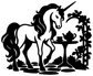 Unicorn and tea garden vinyl decal, black silhouette with teapot, leaves, flowers