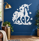 White unicorn vinyl decal with autumn leaf accents and leafy tail