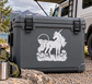 Unicorn vinyl decal with white unicorn, moon circle, and wildflowers on grass