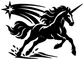 Charging unicorn vinyl decal with sweeping comet lines and starburst, black on white — UnicornCX023