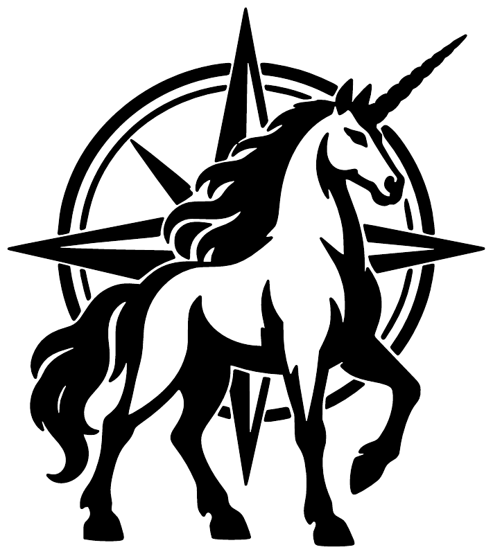 UnicornCX027 — Compass Horn Emblem ; preview rendered from the saved vector PDF