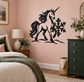 Unicorn vinyl decal with snowflake design, black and white silhouette