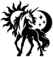 Black Sun and Moon unicorn vinyl decal, unicorn with moon circle and star accents
