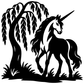 Unicorn vinyl decal sticker: black unicorn standing beside tree leaves