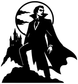 Moonlit vampire portrait vinyl decal: black silhouette vampire under moon with castle