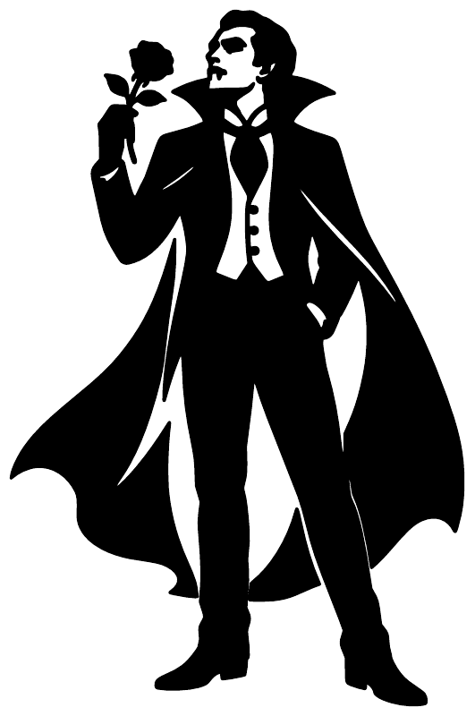 Black vampire gentleman vinyl decal silhouette with long flowing cape