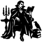 Black vampire reading vinyl decal with tall candelabra and book-holding figure