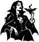 Bat-wing vampire teacup vinyl decal, black silhouette with teacup and steam