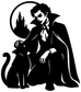 Black vampire cat vinyl decal: vampire and cat silhouettes with cape, moon circle, and city