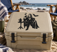 Black vampire coffee-break vinyl decal, two bat-winged figures and table stand