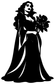 Black vinyl decal of a countess holding a rose bouquet, flowing cape silhouette