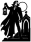 Black and white vampire vinyl decal with lantern and small church silhouette