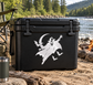 Black vinyl decal with white bat-flight vampire silhouette on a cooler