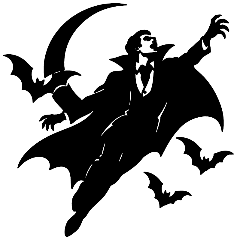 Bat-flight vampire vinyl decal graphic with black silhouette and small bats