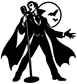 Vintage microphone vampire vinyl decal, close-up black vampire silhouette holding mic