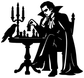 Black vampire vinyl decal silhouette with chess pieces, candles, and a goblet