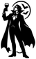 Black vampire silhouette vinyl decal holding a wine goblet with bats and moon
