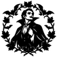 Black-and-white vampire wreath vinyl decal with bats and autumn leaf border