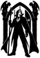 Black vampire guardian vinyl decal with central arched hooded figure and two bats