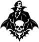 Skull and bat crest vinyl decal featuring vampire face and skull, bold black design