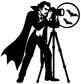 Vinyl wall decal silhouette of vampire photographer with bat ring and camera tripod