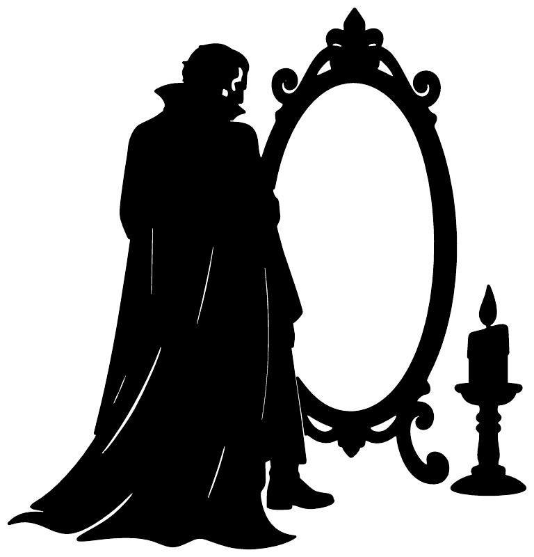 Black gothic vampire mirror portrait decal with ornate oval frame and candle