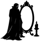Black gothic vampire mirror portrait decal with ornate oval frame and candle