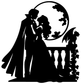 Black vinyl wall decal pair close-up with vampire couple silhouette beneath moon