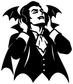 Bat-wing vampire vinyl decal with headphones, black silhouette close-up