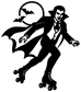 Vampire roller skater vinyl decal: black bat-winged vampire skating silhouette