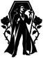 Vinyl decal crest silhouette of crowned vampire with roses, gothic octagon frame