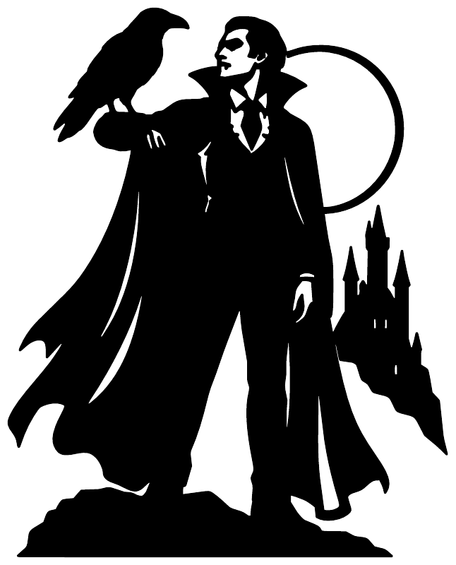 Black vampire and raven vinyl decal, vampire in coat with heart and raven