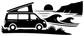 Black vinyl decal of camper van with waves, swirls, and grass graphic