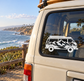 Rolling Mountain Home van vinyl decal with black-and-white mountain and forest scene