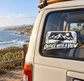 Office With a View vinyl decal for van window, black mountain landscape and text