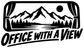 Office With a View vinyl decal, black mountains, trees, and bold white lettering