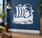 White Viking longship vinyl decal with moon, waves, and horned warrior silhouette.